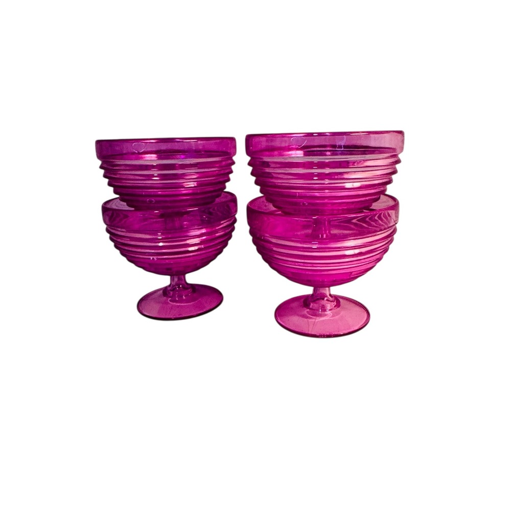Vtg NCC Set of 4‎ Pink Plastic Ribbed Footed Dessert Ice Cream Bowls Swirl USA
